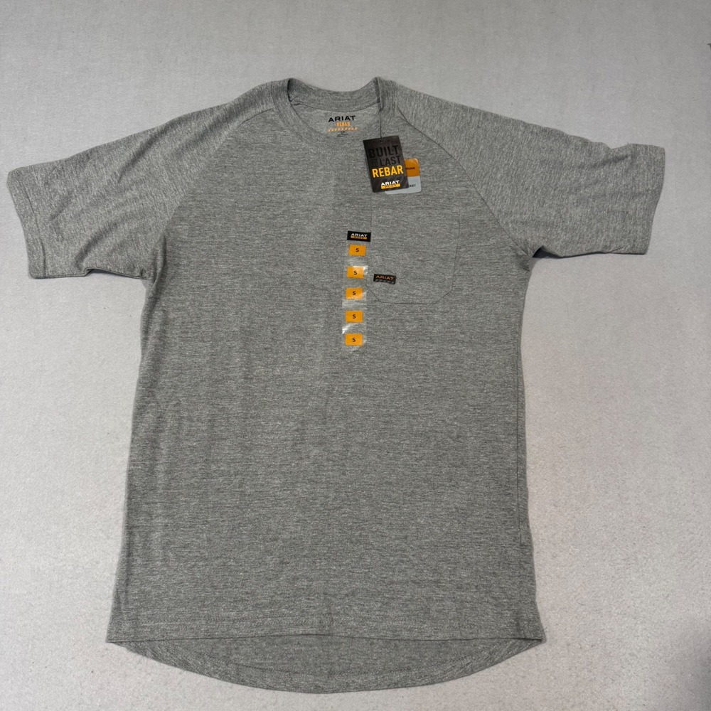 Ariat Rebar Cotton Strong T-Shirt Men Size S Gray Short Sleeve Pocket Work Tee